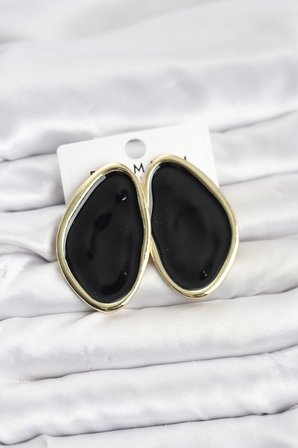 Pirinç Siyah Mineli Damla Model Vintage Plaka Kadın Küpe 5886