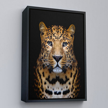 Beyaz Çerçeveli Leopar Dekoratif Kanvas Tablo