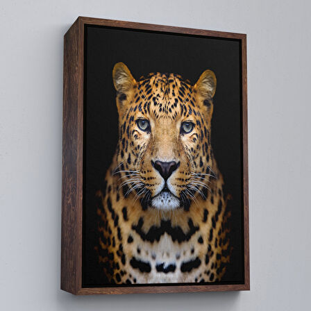 Kahverengi Çerçeveli Leopar Dekoratif Kanvas Tablo