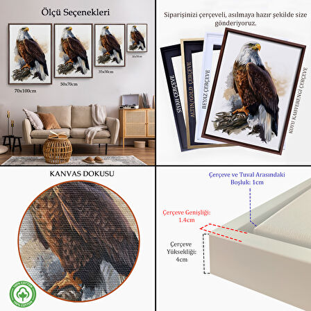 Kahverengi Çerçeveli Kartal Dekoratif Kanvas Tablo