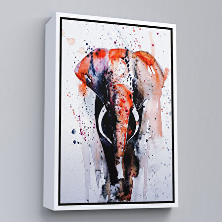 Beyaz Çerçeveli Fil Dekoratif Kanvas Tablo