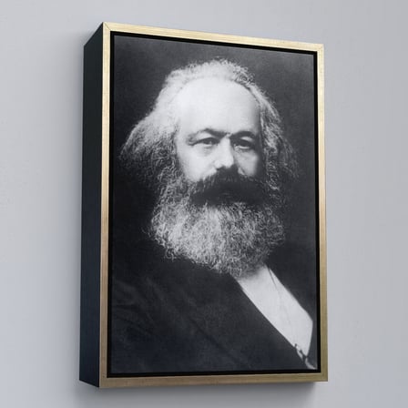 Siyah Çerçeveli Karl Marx Siyah Beyaz Dekoratif Kanvas Tablo