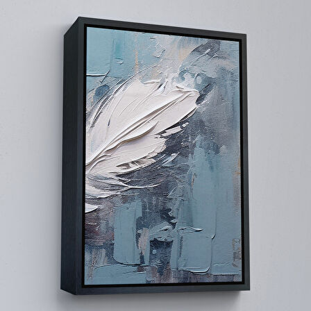 Beyaz Çerçeveli Yağlıboya Görünümlü Modern Tüy Tablosu