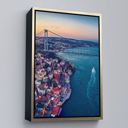 Altın Çerçeveli Boğaziçi Kuş Bakışı Dekoratif Kanvas Tablo