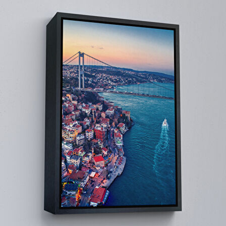 Altın Çerçeveli Boğaziçi Kuş Bakışı Dekoratif Kanvas Tablo