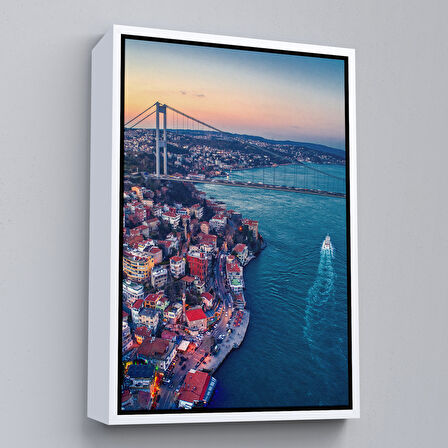 Altın Çerçeveli Boğaziçi Kuş Bakışı Dekoratif Kanvas Tablo