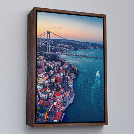 Altın Çerçeveli Boğaziçi Kuş Bakışı Dekoratif Kanvas Tablo