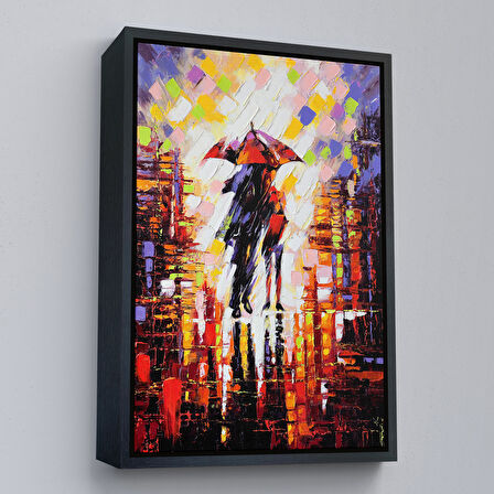 Kahverengi Çerçeveli Yağmurda Yürüyen Sevgililer Tablo