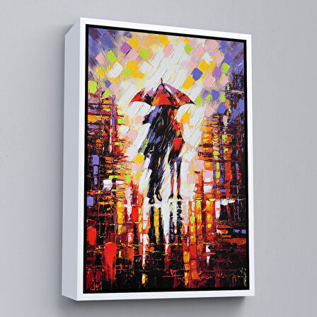 Kahverengi Çerçeveli Yağmurda Yürüyen Sevgililer Tablo