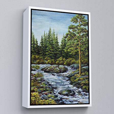 Kahverengi Çerçeveli Ormandan Akan Akarsu Tablo