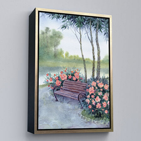 Altın Çerçeveli Pembe Çiçekler Kanvas Tablo