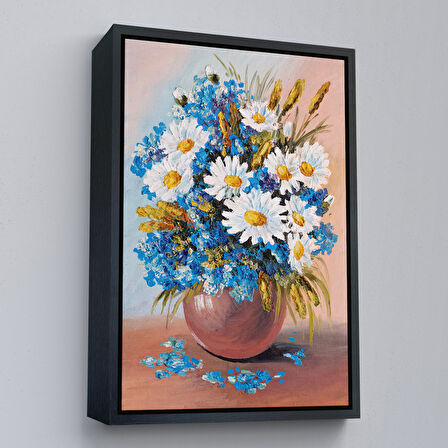 Altın Çerçeveli Vazodaki Mavi Betaz Çiçekler Tablo