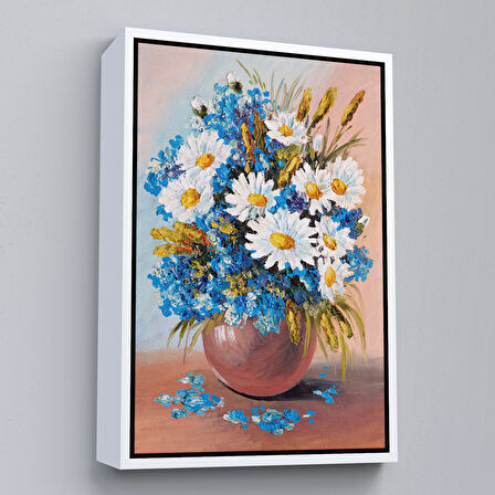 Altın Çerçeveli Vazodaki Mavi Betaz Çiçekler Tablo