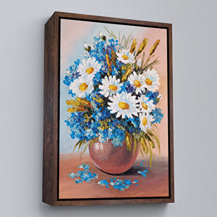 Altın Çerçeveli Vazodaki Mavi Betaz Çiçekler Tablo