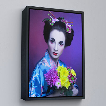 Kahverengi Çerçeveli Mavi Kimonolu Geyşa Tablo