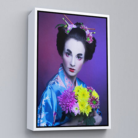 Kahverengi Çerçeveli Mavi Kimonolu Geyşa Tablo