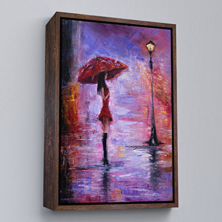 Beyaz Çerçeveli Gece Lambası Altında Şemsiyeli Kız Tablosu