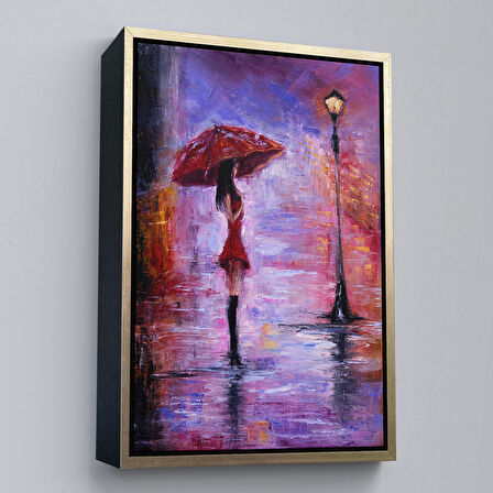 Beyaz Çerçeveli Gece Lambası Altında Şemsiyeli Kız Tablosu