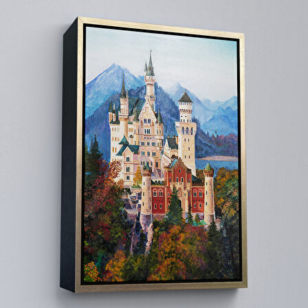 Kahverengi Çerçeveli Bavyera Almanya Neuschwanstein Kalesİ Kanvas Tablo