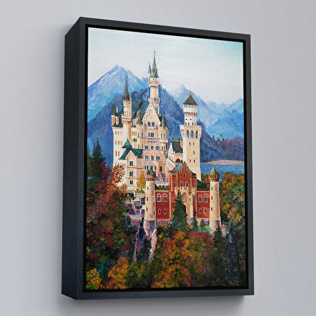 Kahverengi Çerçeveli Bavyera Almanya Neuschwanstein Kalesİ Kanvas Tablo