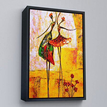 Kahverengi Çerçeveli Dans Eden Kadınlar Kanvas Tablo