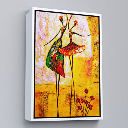 Kahverengi Çerçeveli Dans Eden Kadınlar Kanvas Tablo