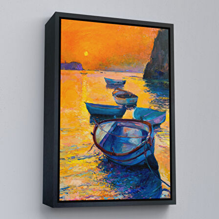Kahverengi Çerçeveli Denizde Gün Batımı Manzarası Duvar Tablosu
