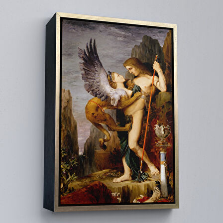 Kahverengi Çerçeveli Oidipus ve Sfenks Gustave Moreau Duvar Tablosu