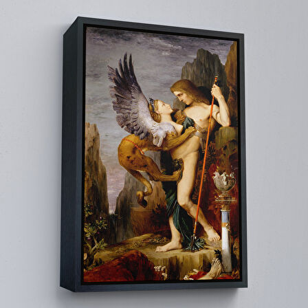 Kahverengi Çerçeveli Oidipus ve Sfenks Gustave Moreau Duvar Tablosu
