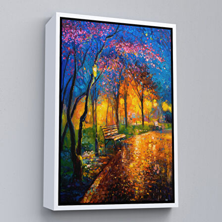 Siyah Çerçeveli Moskova Parkta Gece Manzarası Kanvas Tablo