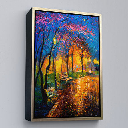 Siyah Çerçeveli Moskova Parkta Gece Manzarası Kanvas Tablo