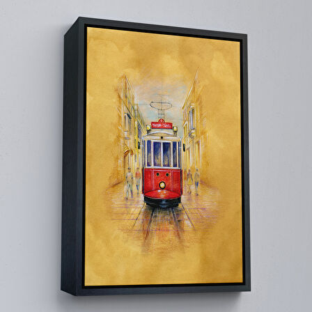 Altın Çerçeveli İstiklal Caddesi ve Tarihi Tranvay Duvar Tablosu