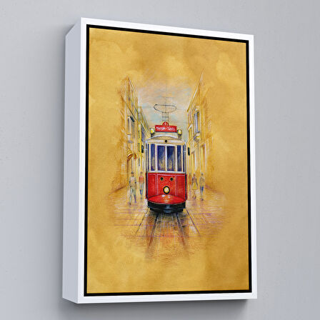 Altın Çerçeveli İstiklal Caddesi ve Tarihi Tranvay Duvar Tablosu