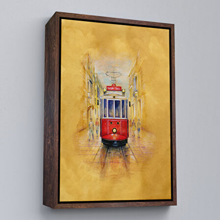 Altın Çerçeveli İstiklal Caddesi ve Tarihi Tranvay Duvar Tablosu