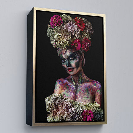 Beyaz Çerçeveli Güzel Kızın Cadılar Bayramı Makyajı Duvar Tablosu