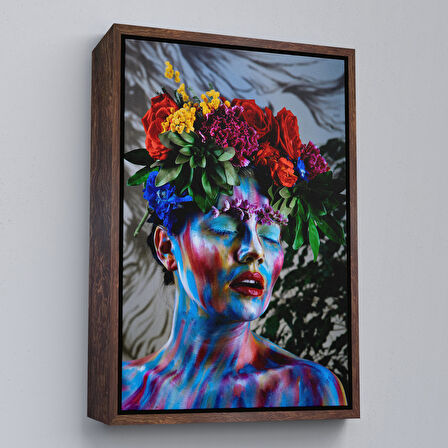 Siyah Çerçeveli Çiçek Taçlı Kız Duvar Tablosu