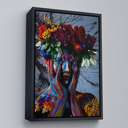 Beyaz Çerçeveli Çiçek Taçlı Kız Duvar Tablosu