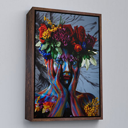 Siyah Çerçeveli Çiçek Taçlı Kız Duvar Tablosu