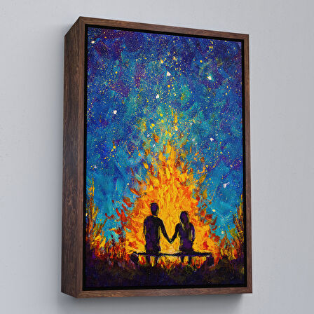 Altın Çerçeveli Nevruz Ateşini İzleyen Aşıklar Tablosu