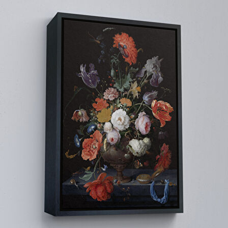 Siyah Çerçeveli Vazodaki Renkli Çiçekler Duvar Tablosu