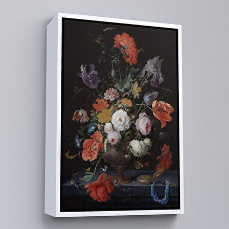 Siyah Çerçeveli Vazodaki Renkli Çiçekler Duvar Tablosu