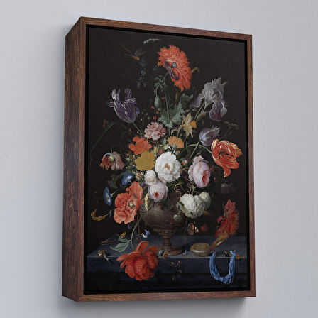 Siyah Çerçeveli Vazodaki Renkli Çiçekler Duvar Tablosu