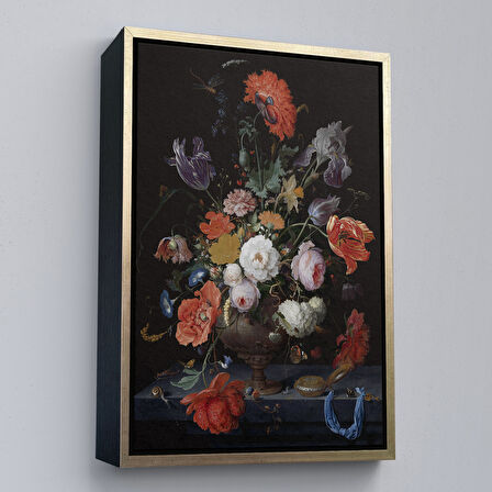 Siyah Çerçeveli Vazodaki Renkli Çiçekler Duvar Tablosu