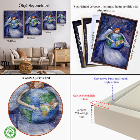 Siyah Çerçeveli Dünyayı Kucaklayan Melek Duvar Tablosu