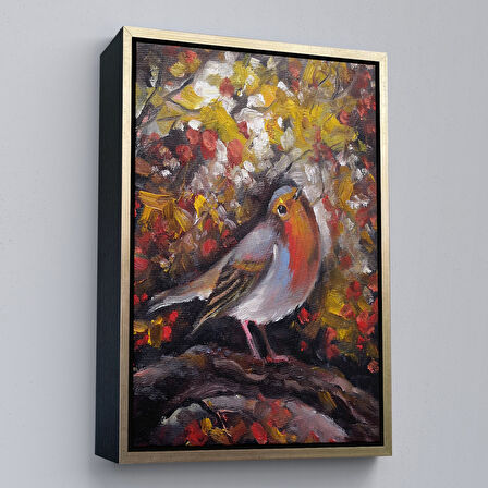 Beyaz Çerçeveli İngiliz Kırmızı Robin Kuşu Duvar Tablosu