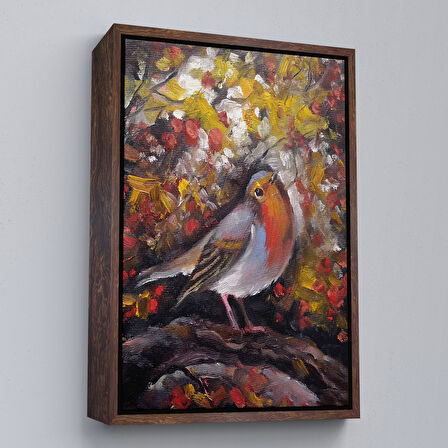 Siyah Çerçeveli İngiliz Kırmızı Robin Kuşu Duvar Tablosu