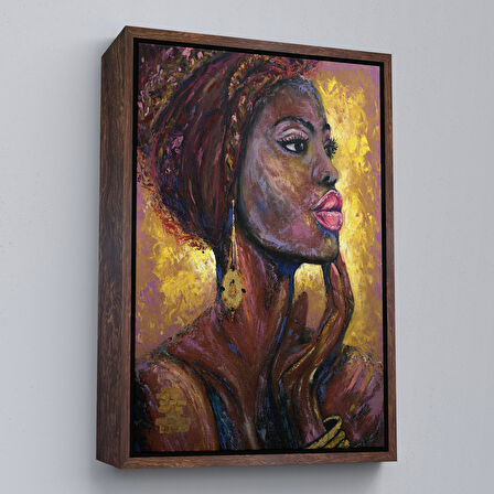 Kahverengi Çerçeveli Afrikalı Kadın Portresi Pop Art Duvar Tablosu