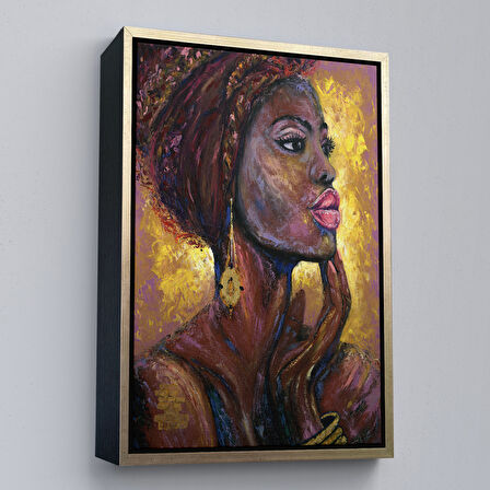 Kahverengi Çerçeveli Afrikalı Kadın Portresi Pop Art Duvar Tablosu
