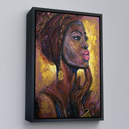Kahverengi Çerçeveli Afrikalı Kadın Portresi Pop Art Duvar Tablosu