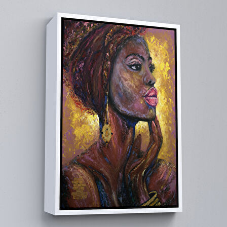 Kahverengi Çerçeveli Afrikalı Kadın Portresi Pop Art Duvar Tablosu